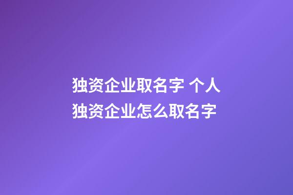 独资企业取名字 个人独资企业怎么取名字-第1张-公司起名-玄机派